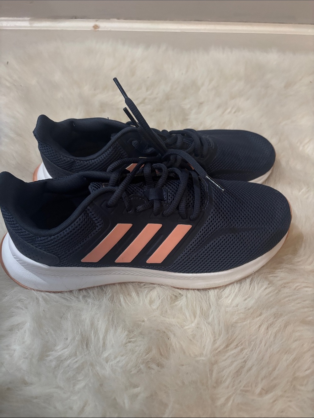 adidas Women's Navy Athletic Shoes with Pink Stripes